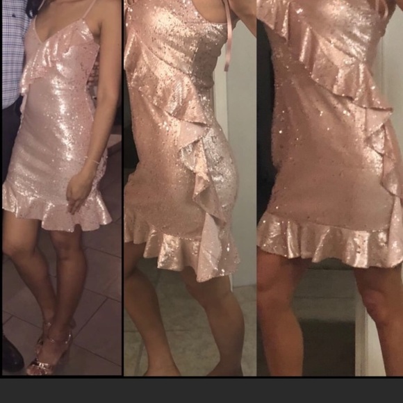 New Lulus Clementina Rose Gold Sequin Ruffled Dress ZZ - Picture 8 of 16